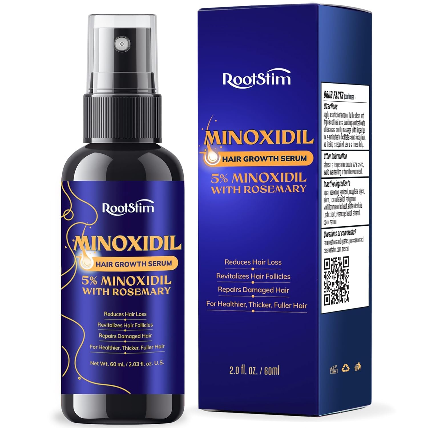 5% Minoxidil Hair Growth for Men and Women: Extra Strength Minoxidil Kit Hair Loss Treatment Serum with Rosemary for Faster Stronger Thicker Hair Growth 2 Fl Oz
