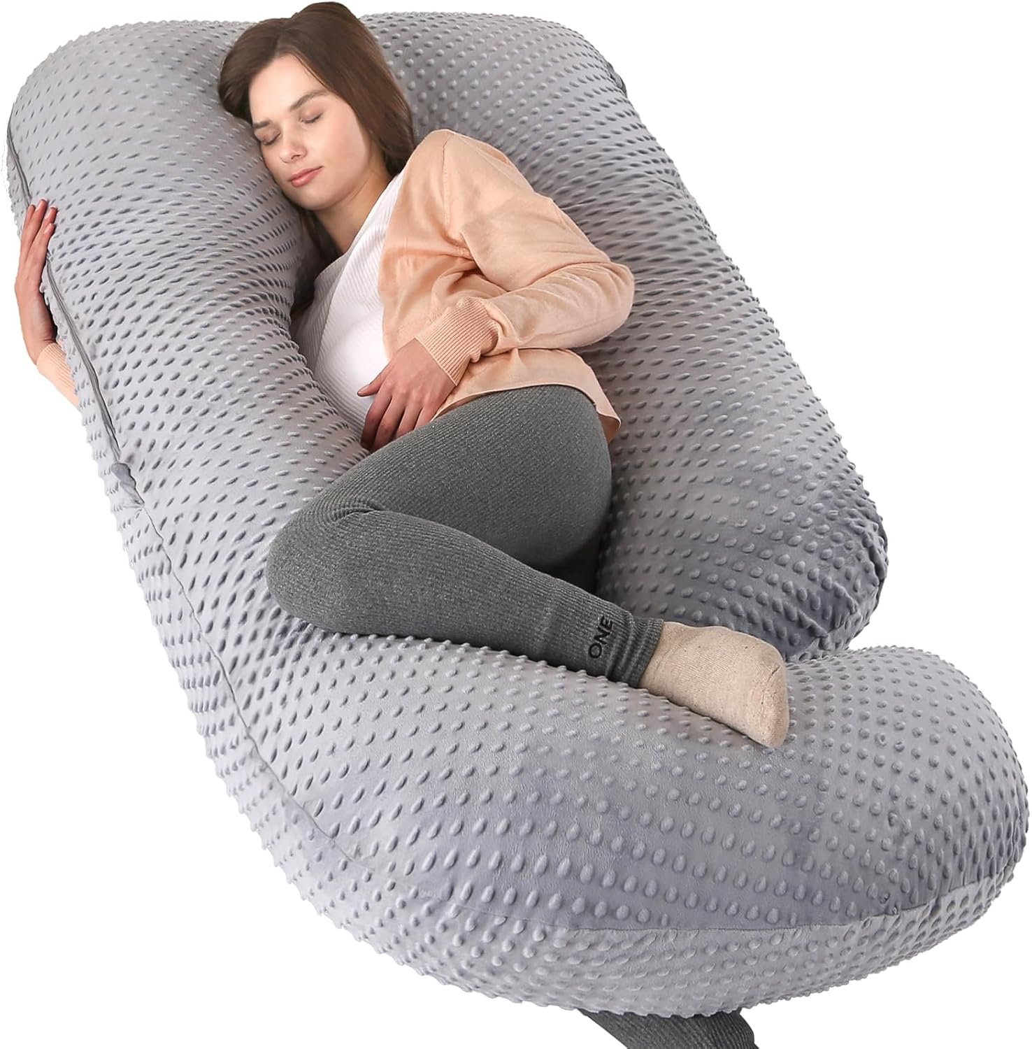 U-Shaped Full Body Pregnancy Pillow for Sleeping – 57″ Maternity Pillow with Removable Cover, Support for Back, Legs, Belly & Hips (Velvet-Black Grey)