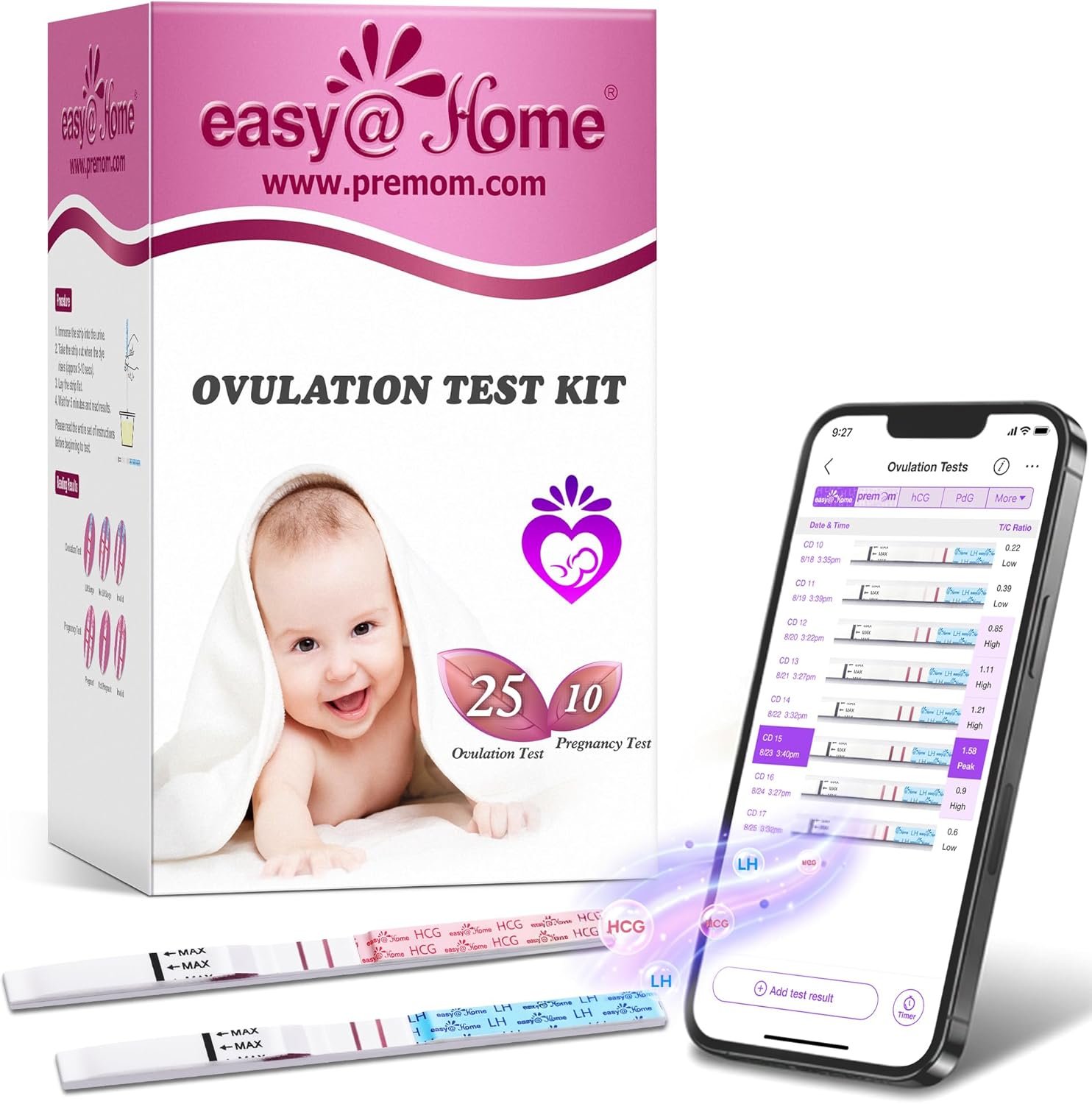 Easy@Home Ovulation & Pregnancy Test Strips Kit: 25 Ovulation Strips and 10 Pregnancy Tests – Accurate Fertility Tracker OPK | 25LH + 10HCG