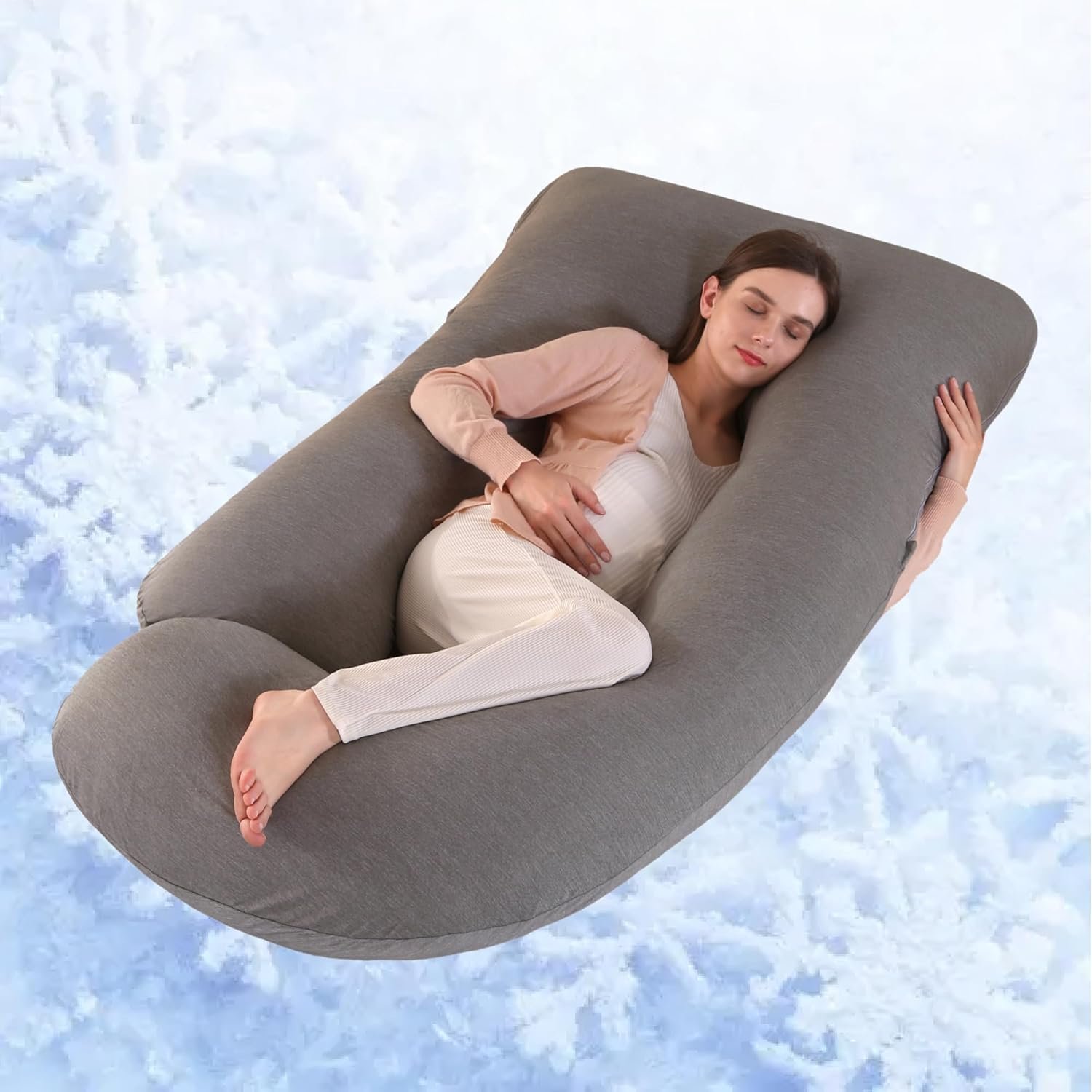 ALLOPERA Pregnancy Pillow, Full Body Maternity Pillow 57 inch, with Removable Washable Cover – Sleep Support for Legs, Back, Neck, Shoulder, HIPS, Belly for Pregnent Women (Cooling Cover)