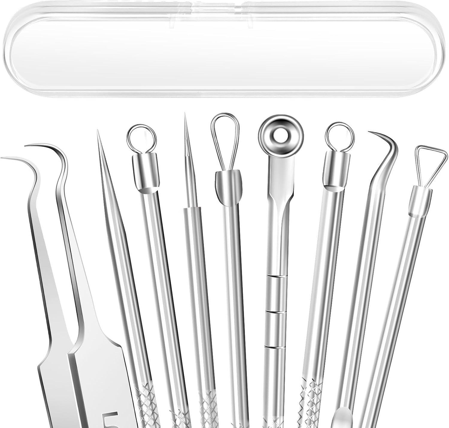 5PCS Blackhead Remover Pimple Popper Tool Kit, Professional Stainless Pimple Acne Blemish Removal Tools Kit for Face (Silver)