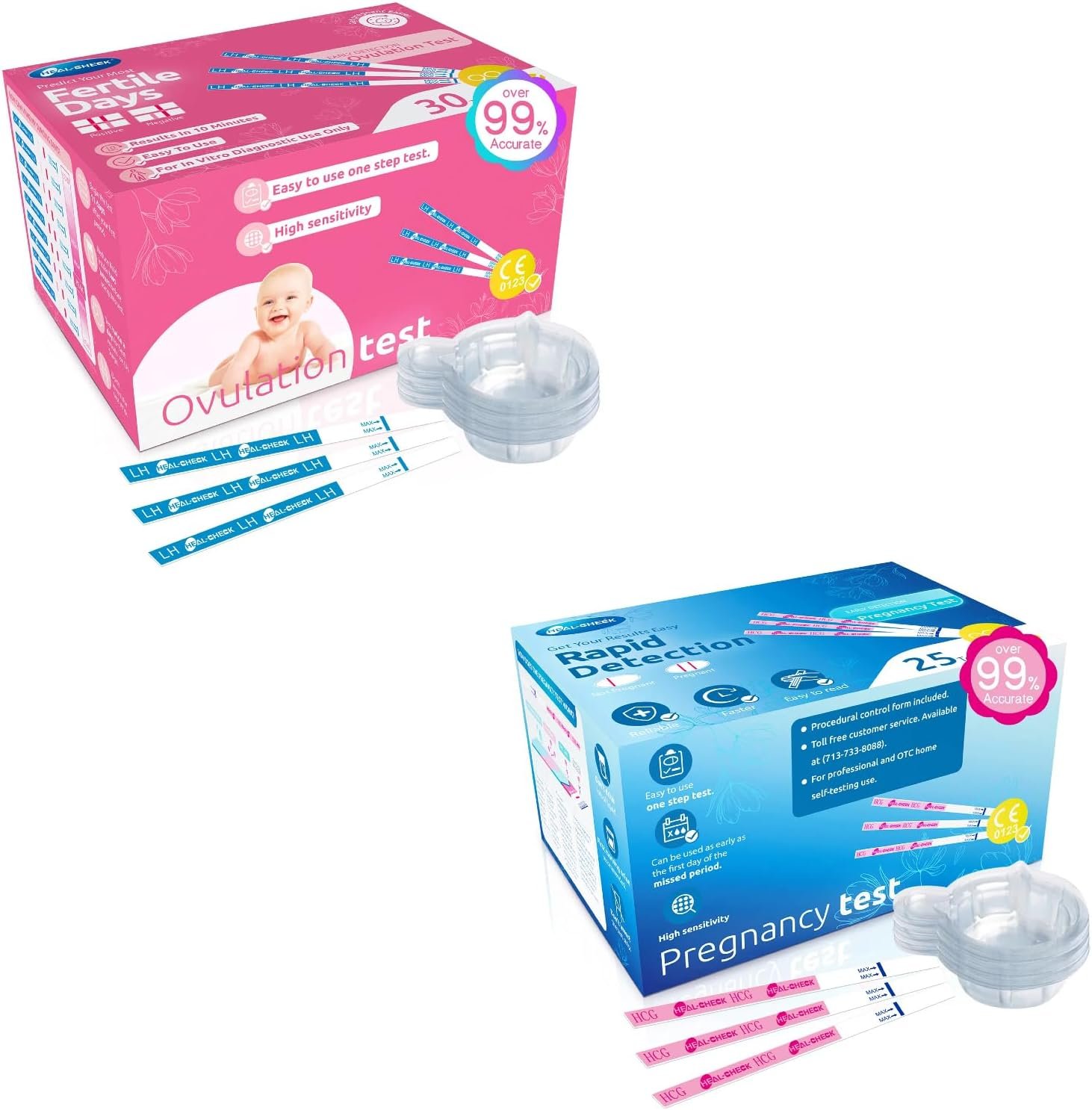 Ovulation Test Strips 30 and Pregnancy Tests 25, HEAL-CHECK Bulk Ovulation Predictor Kit for Women TTC, Over 99% Accuracy, Easy to Use at Home, Individually Wrapped, FSA HSA | 30LH+25HCG+55 Urine Cup