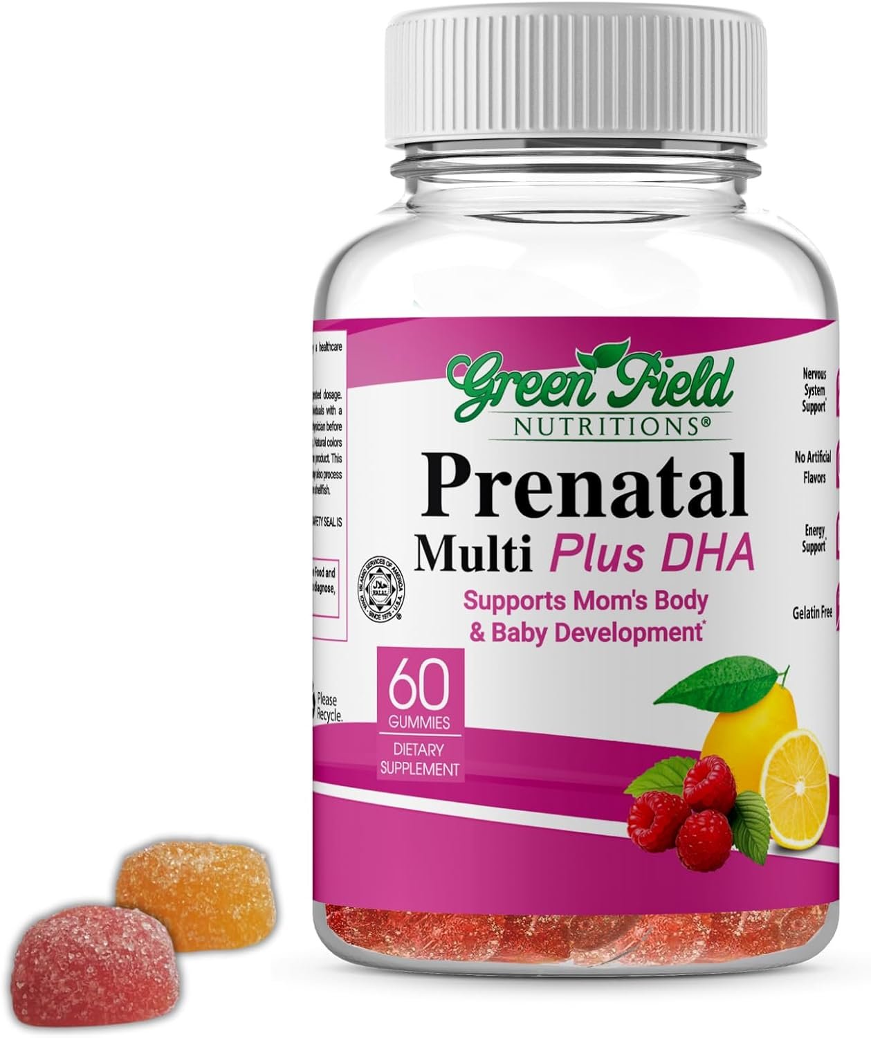 Greenfield Nutritions Halal Prenatal Gummies with DHA and Folic Acid – Essential Prenatal Pregnancy Multivitamin – Contains 17 Vitamins for Mom to Be – Easy to Swallow
