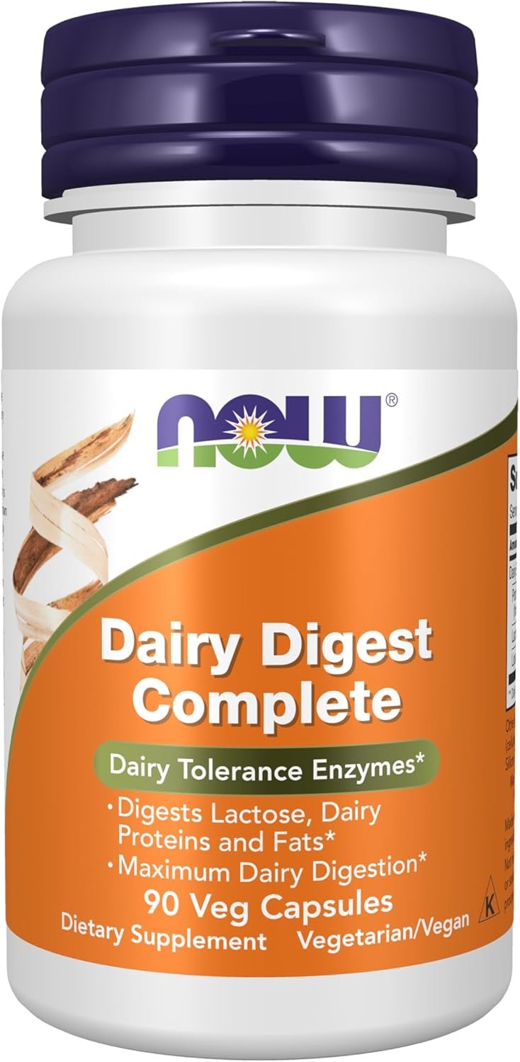 NOW Foods Supplements, Dairy Digest Complete, Digests Lactose, Dairy Proteins and Fats*, Dairy Tolerance Enzymes*, 90 Veg Capsules
