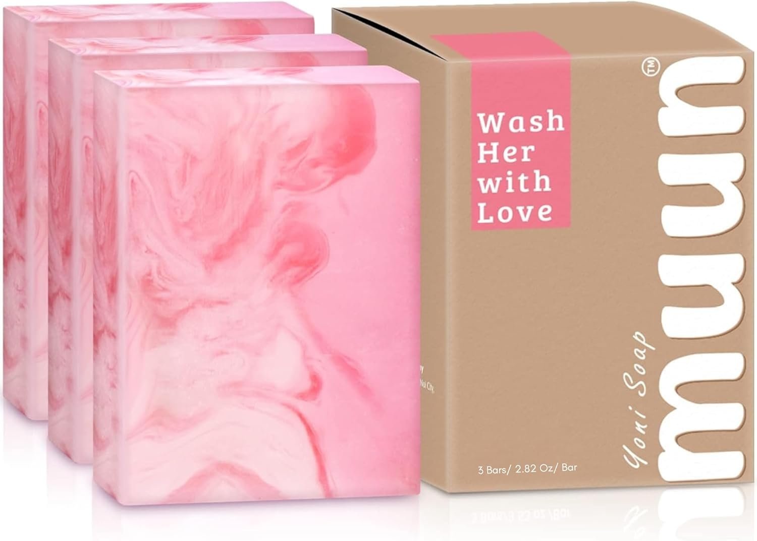 Muun Yoni Soap Bar – Pack 3 Ph Balance Probiotics & Natural Ingredients – Gentle Cleansing Formula Eliminates Odor Vaginal Health – Feminine Wash – Moisturizing Intimate (Rose)