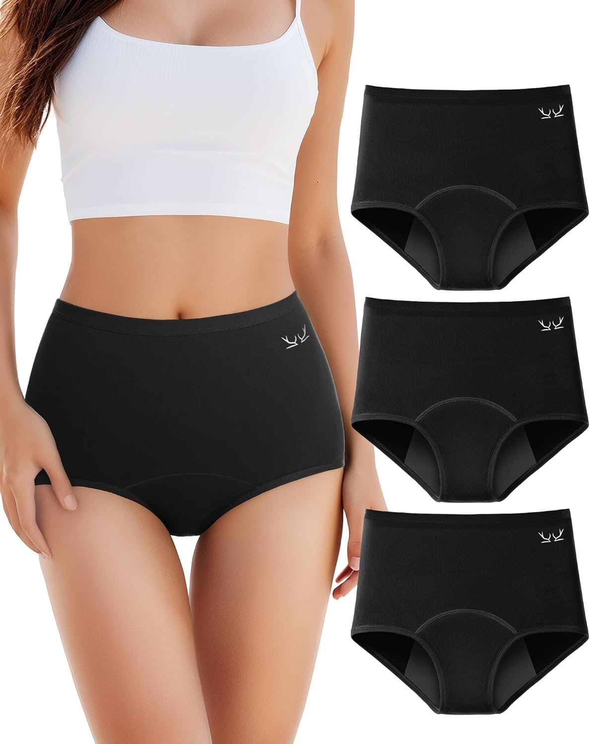Benirap Period Underwear for Women Heavy Flow Leakproof High Waisted Cotton Panties Postpartum Menstrual Briefs 3 Pack