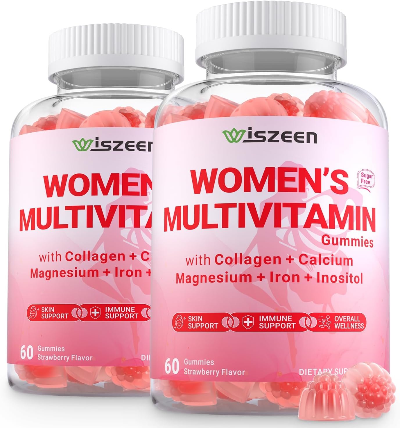 Sugar Free Methylated Multivitamin for Women Gummies, Biotin, Collagen, Calcium, Magnesium, Inositol, Folate, Iron, Vitamin A, C, D, E – Womens Vitamins for Energy, Immune, Bone, Skin, Hair
