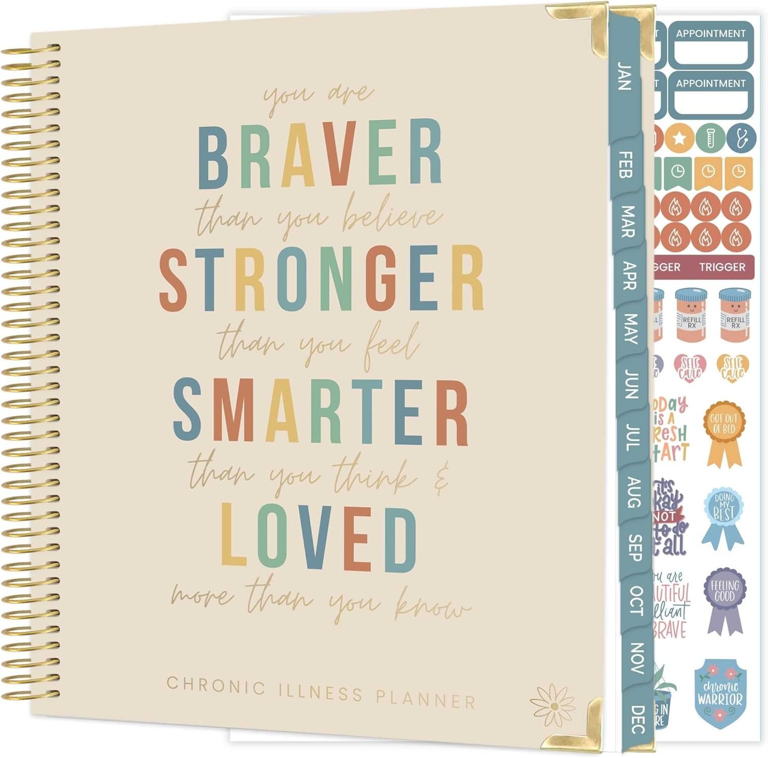 bloom daily planners Undated Chronic Illness Planner & Medical Journal – 12 Month Pain & Symptom Tracker, Mood & Medication Log, Appointment Organizer (7” x 9”)- You Are Stronger Than You Think