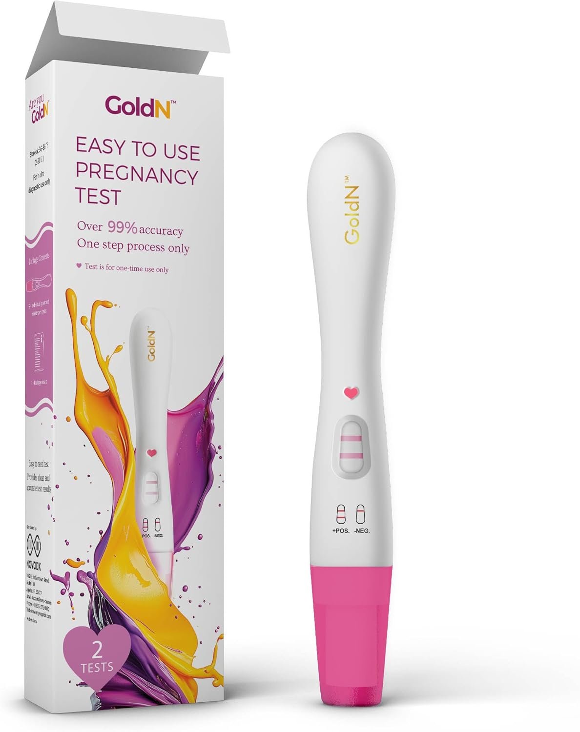 GoldN™ Early Detection Pregnancy Test for Women – HCG Midstream Kit | 99% Accurate & Easy-to-Use | Fast Results with Pink Heart Indicator | Mess-Free, FDA-Approved, Discreet Strips | 2 Tests