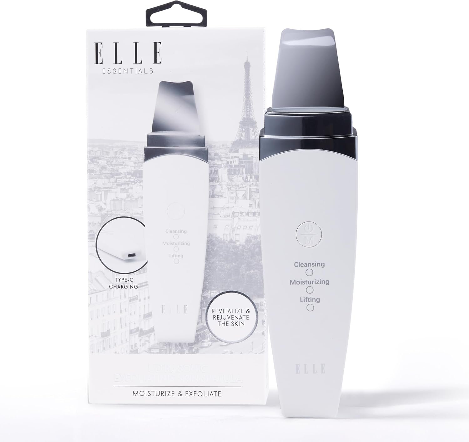 Elle – Ultrasonic Exfoliating Skin Spatula, Deep Cleansing, Exfoliation, Skin Renewal (White)