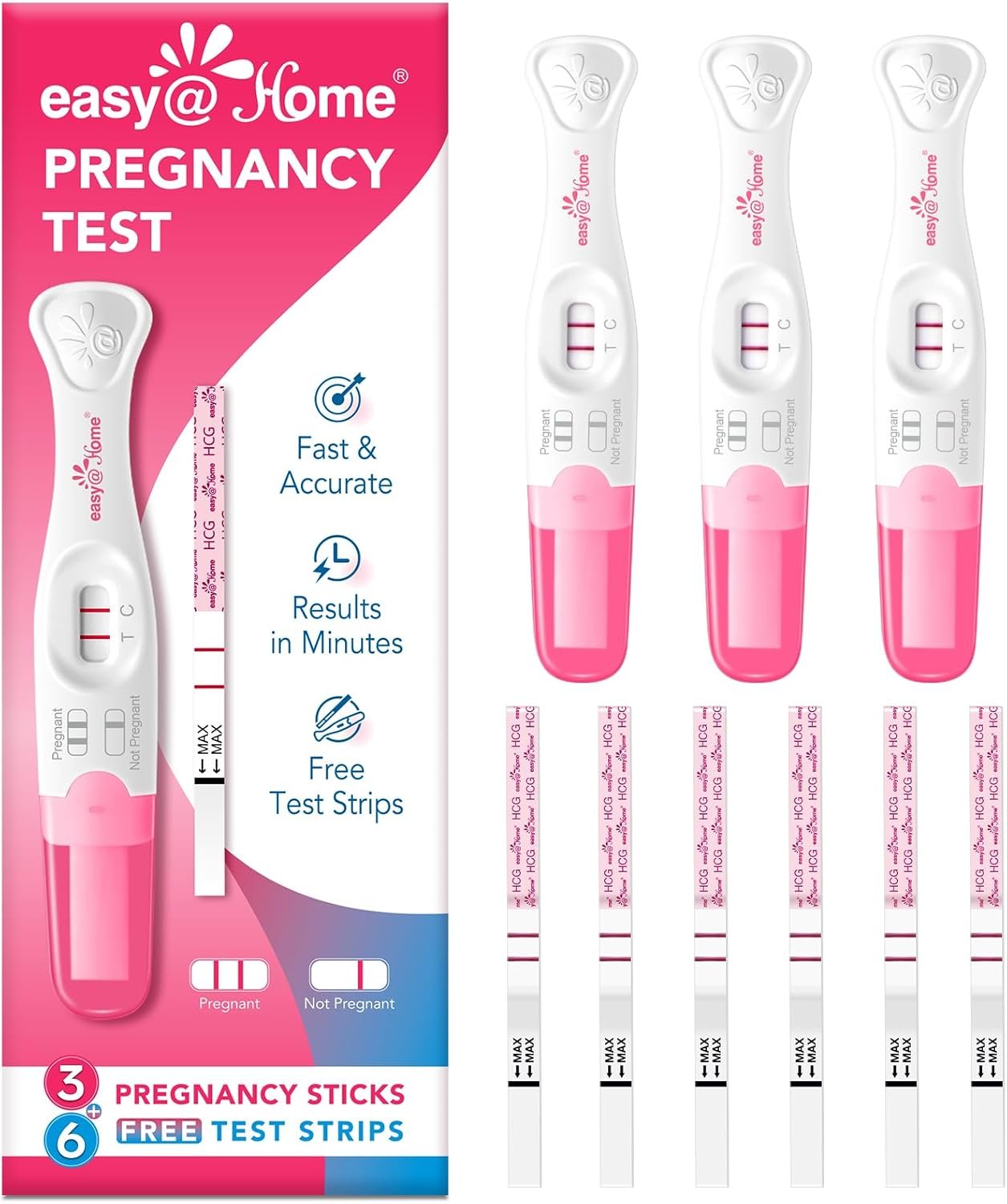Easy@Home 9 Count Pregnancy Tests: 3 Early Detection Pregnancy Sticks & 6 Reliable Precise Pregnancy Test Strips – Instant Readings in Minutes | 9 Counts