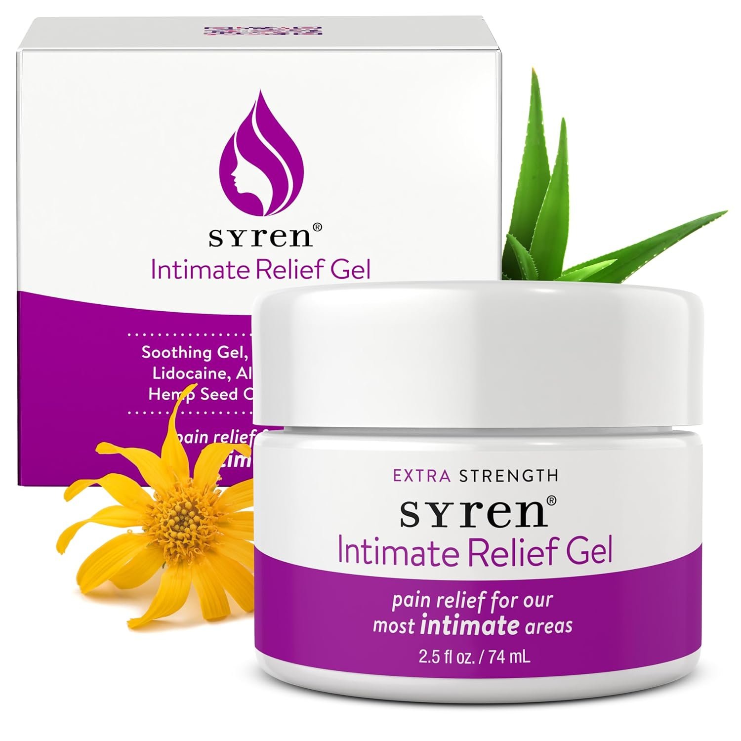 Syren Intimate Relief Gel with 4% Lidocaine for External Sensitivity, vulvodynia, dyspareunia, Vaginal discomfort, Dryness, Gentle Postpartum and Post-Procedure Support, 2.5 oz, Made in USA