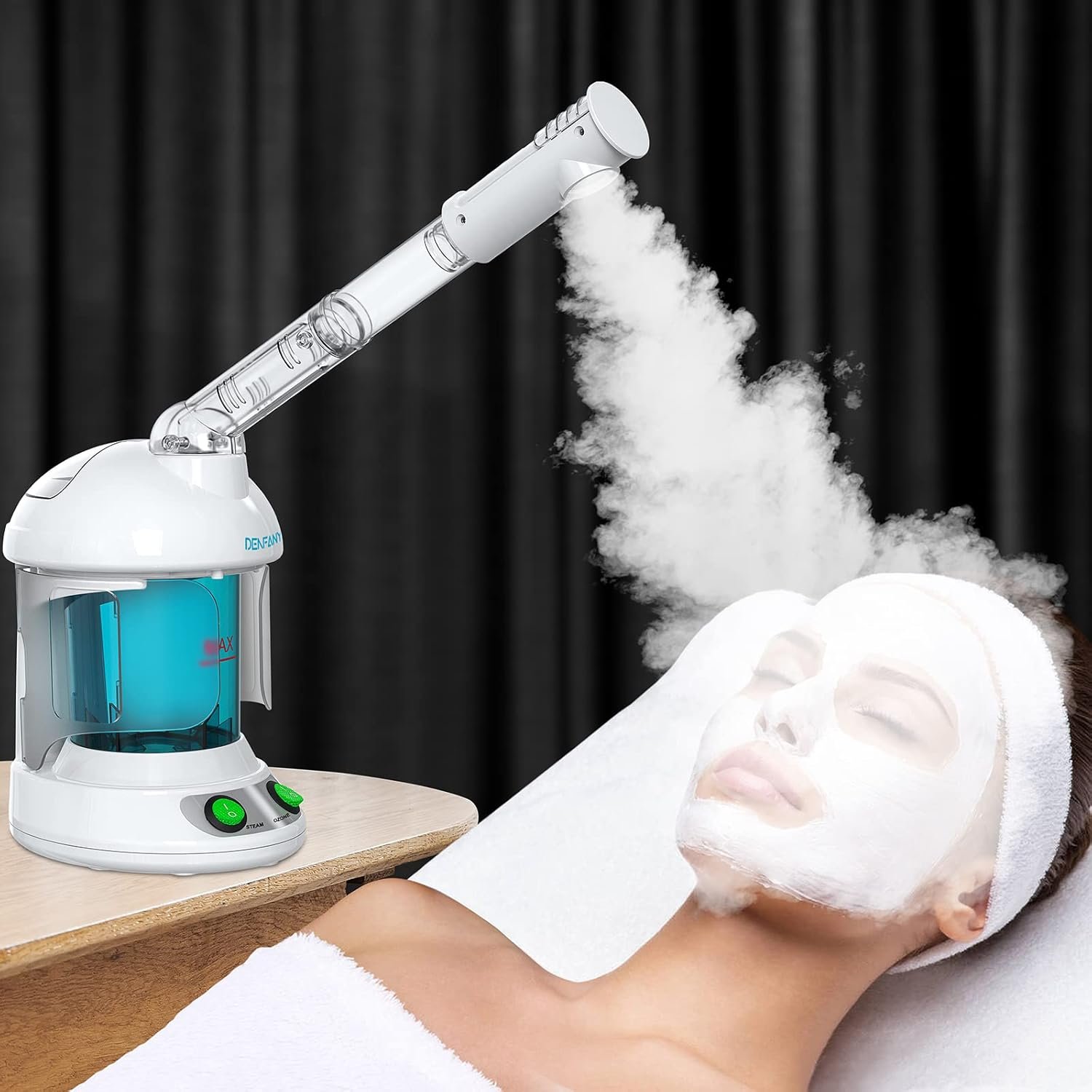 Facial Steamer – DENFANY Nano Ionic Face Steamer with Extendable 360° Rotating Arm – Portable Facial Steamer for Personal Care at Home or Salo (Blue)