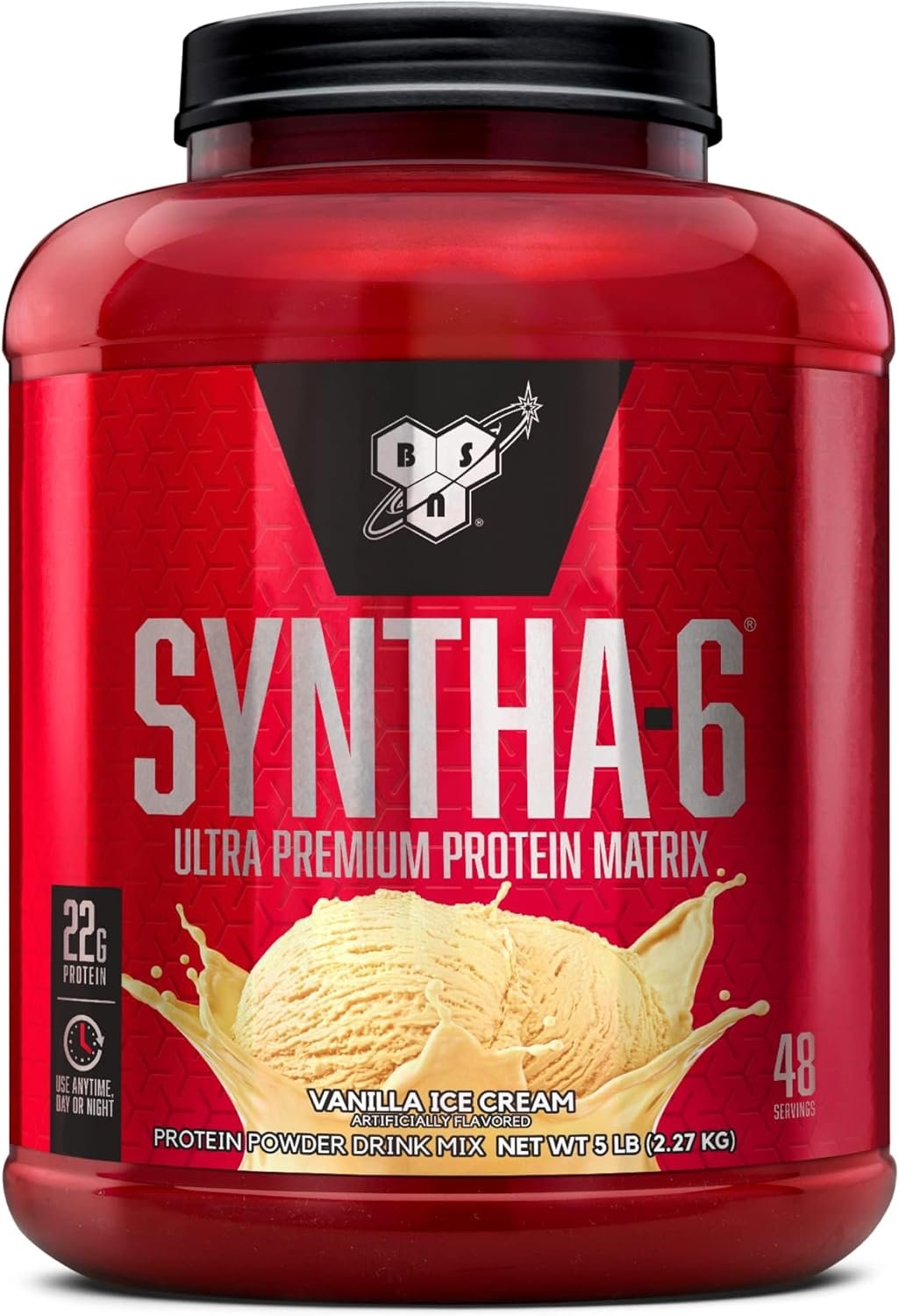BSN SYNTHA-6 Whey Protein Powder, Micellar Casein, Milk Protein Isolate Powder, Vanilla Ice Cream, 5 Pounds, 48 Servings (Pack of 1) – Package May Vary