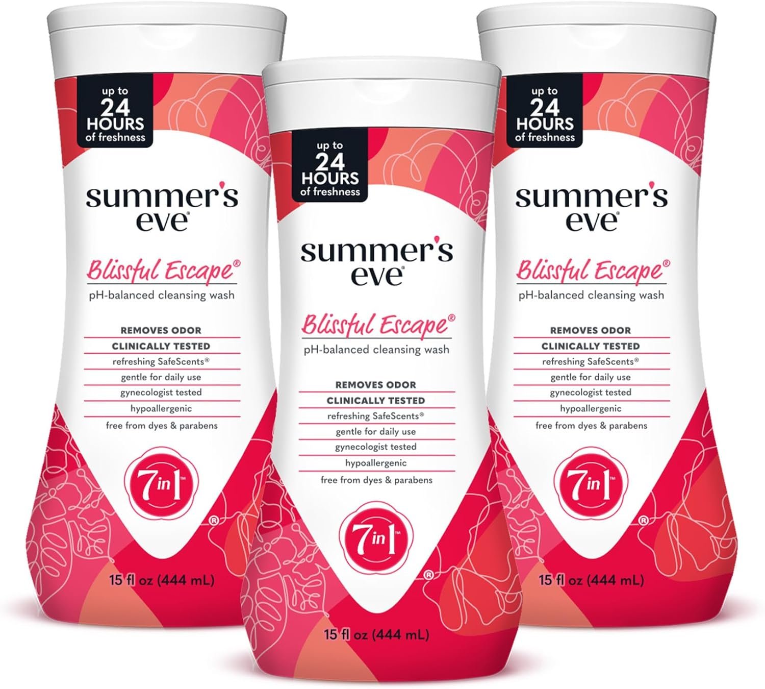 Summer’s Eve Blissful Escape Daily Refreshing All Over Feminine Body Wash, Removes Odor, Feminine Wash pH Balanced, 15 Fl Oz (Pack of 3)