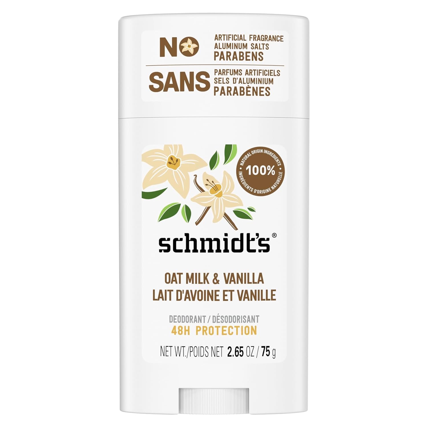 Schmidt’s Aluminum-Free Vegan Deodorant Vanilla & Oat Milk with 24 Hour Odor Protection, for Women and Men, Natural Ingredients, Cruelty-Free, 2.65 oz