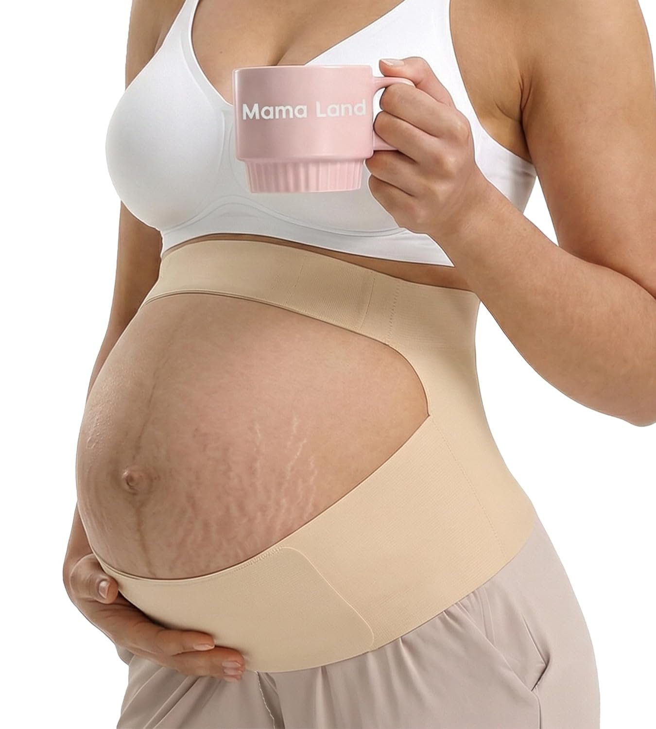 Mama Land One Piece Maternity Belly Band for Pregnant Women, Pregnancy Support Belt, Back & Pelvic Pain Relief, Trimester Must Have Girdle, Cute Essential Bellyband Underwear for Mom (Beige, L)