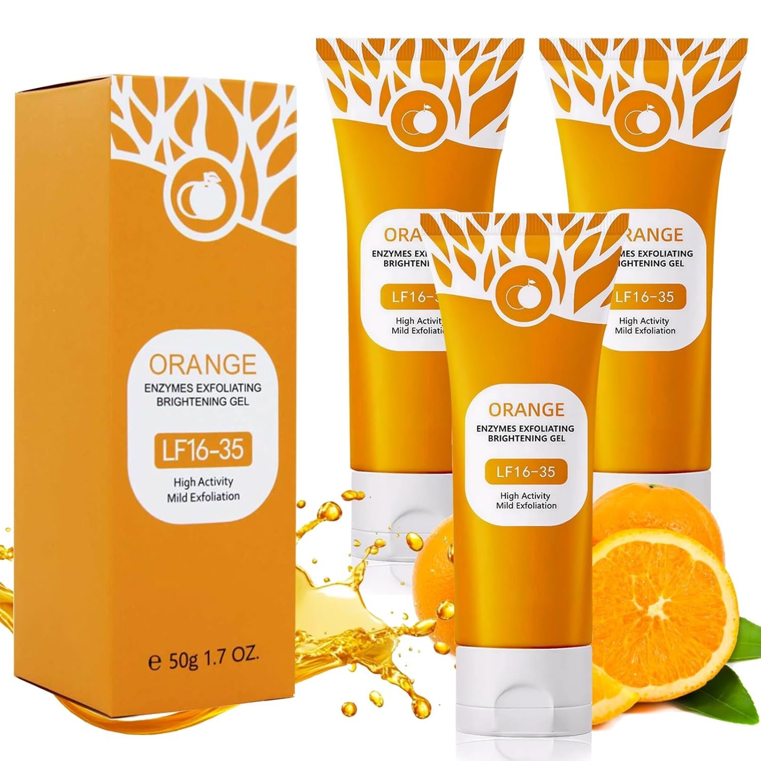 Charunee 3Pcs Orange Exfoliating Gel Scrub for Face and Body,Orange Scented Exfoliator Clear Gel with Enzymes Deep Clean Pores, Remove Blackheads & Moisturize Skin for All Types Skin