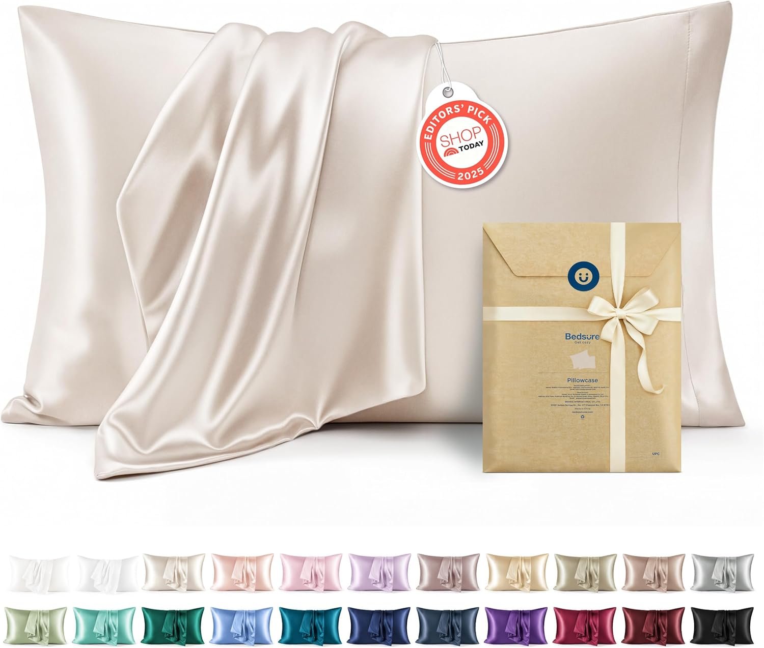 Bedsure Satin Pillowcases, Similar to Silk Pillow Cases Queen Size Set of 2, Cooling Pillow Case for Sleeping Women with Envelope Closure, Gifts for Women Men, Beige, 20×30 Inches, 2pcs