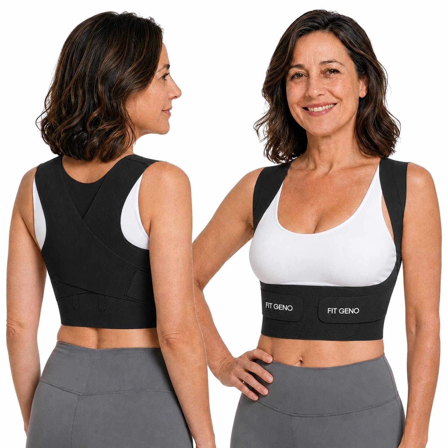 Fit Geno Invisilite Posture Corrector for Women, Adjustable Back Brace for Hunchback Slouching, Upper Back Neck Shoulder Pain Relief, Lightweight Discreet Under Clothes, Small/Medium