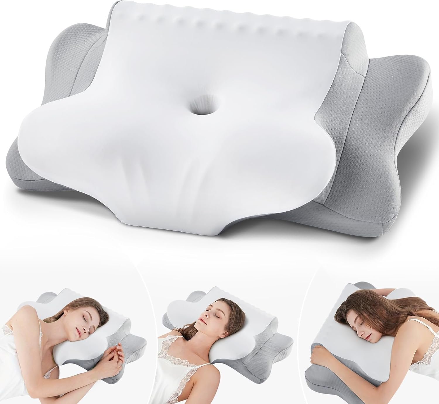 Cervical Pillow for Neck Pain Relief – Cooling Ergonomic Dual-Sided Orthopedic Neck Pillow with Ice Silk Pillowcase, Breathable Memory Foam Contour Pillow for Side, Back, Stomach Sleepers