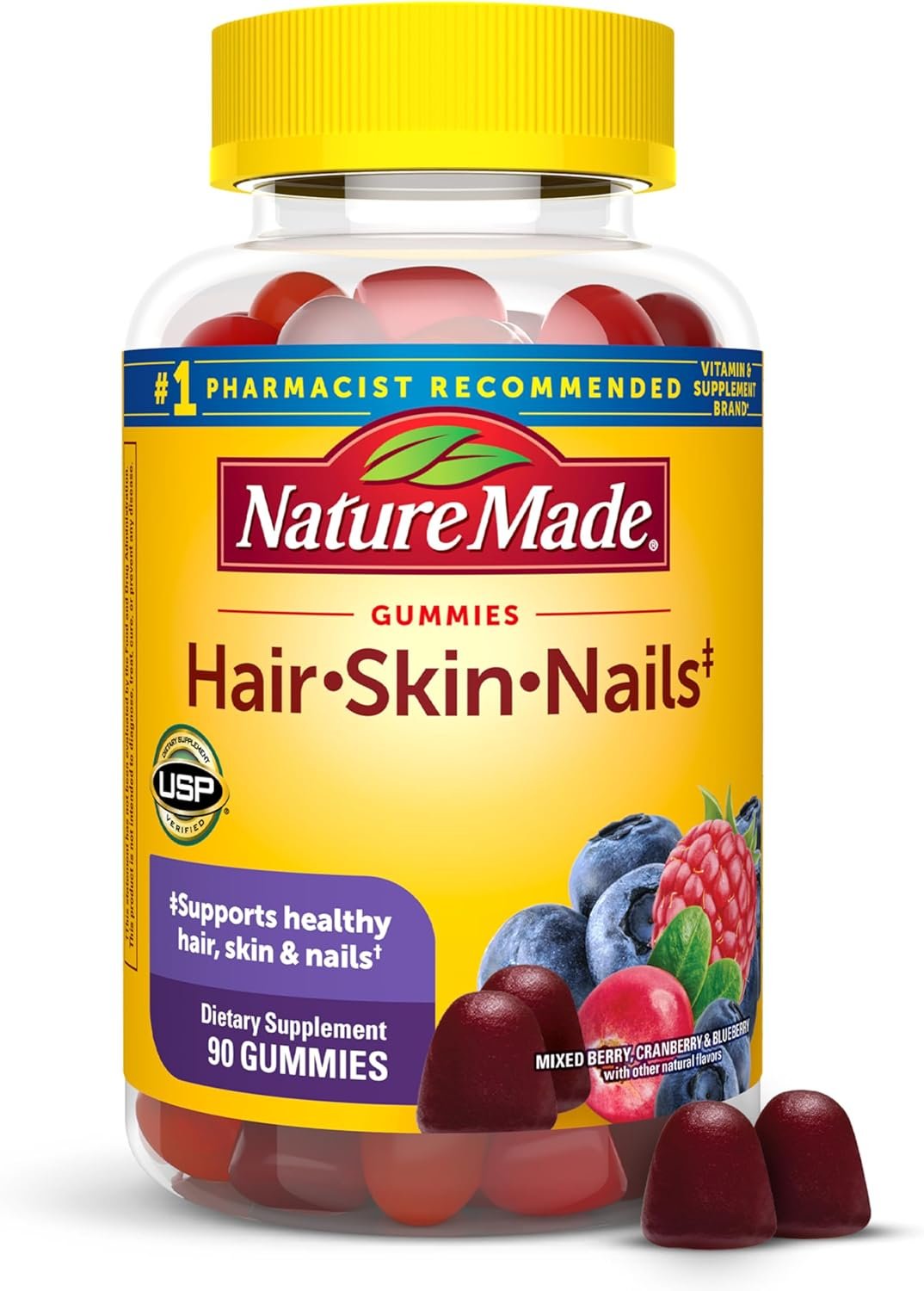 Nature Made Hair Skin and Nails with Biotin 2500 mcg, Dietary Supplement for Healthy Hair, Skin & Nails Support, 90 Gummies, 45 Day Supply