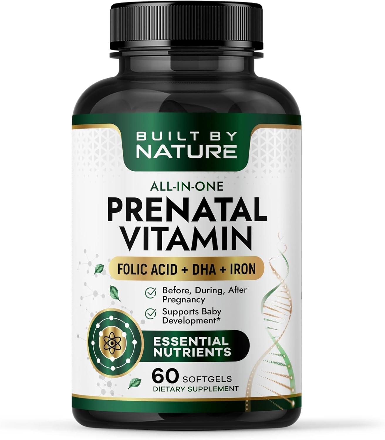Built by Nature Prenatal Vitamins for Women – Prenatal Vitamin with DHA, Iron & Folic Acid – Prenatal Multivitamin Softgels – Pregnancy Vitamins for Women – 60 Softgels