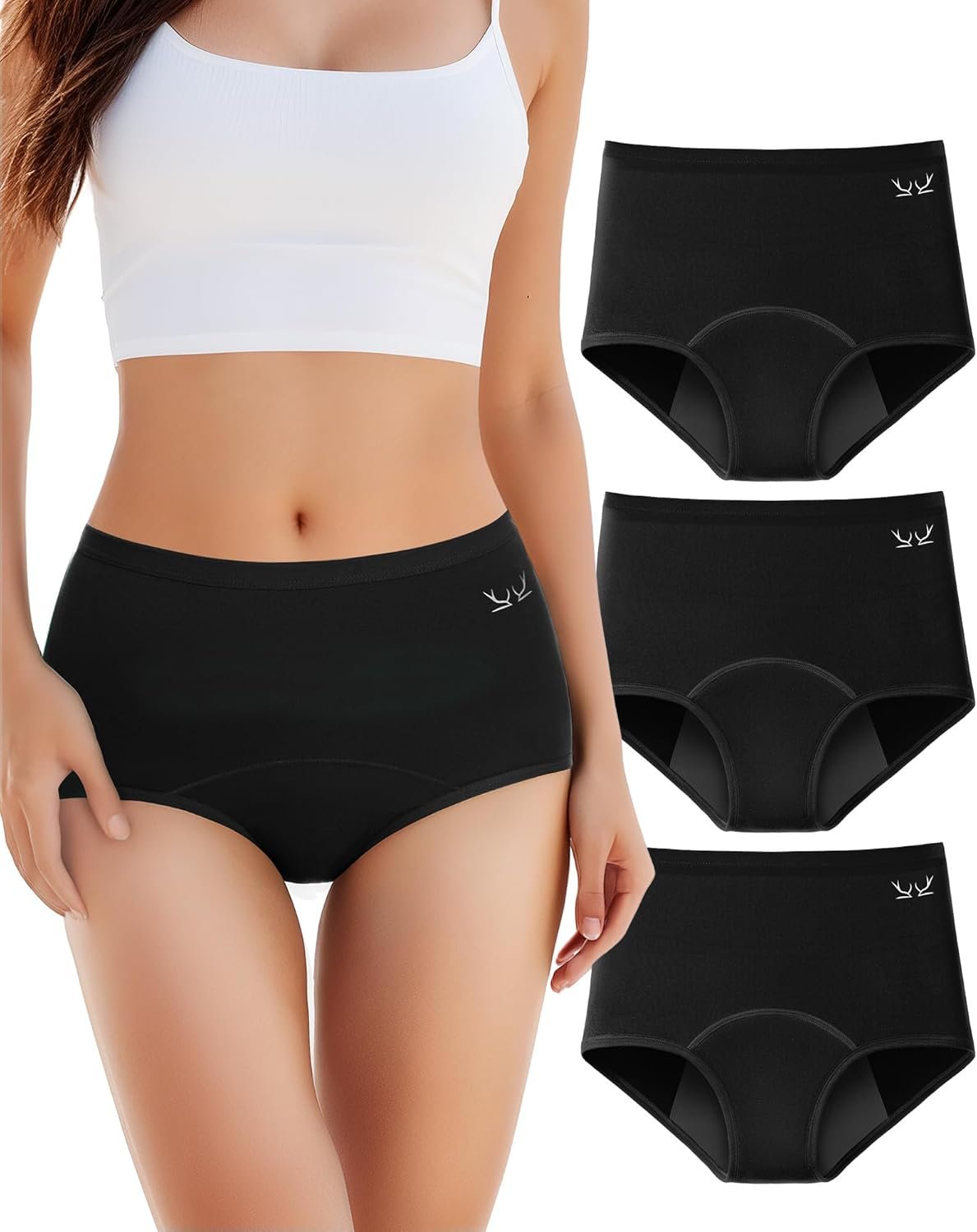 TANSTC Period Underwear for Women Heavy Flow Leakproof Panties Soft Fit Teens High Waisted Menstrual Panties -3 Pack