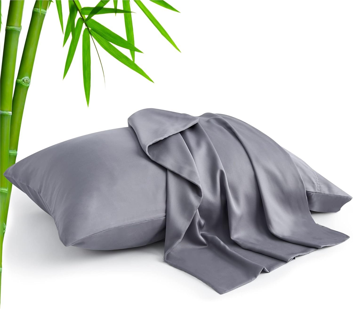 BEDELITE Cooling Pillow Cases for Hot Sleepers & Night Sweats, Rayon Derived from Bamboo, Grey Pillow Cases Queen Size of 2, Breathable and Silky Soft Envelope Pillowcases (20″x30″)