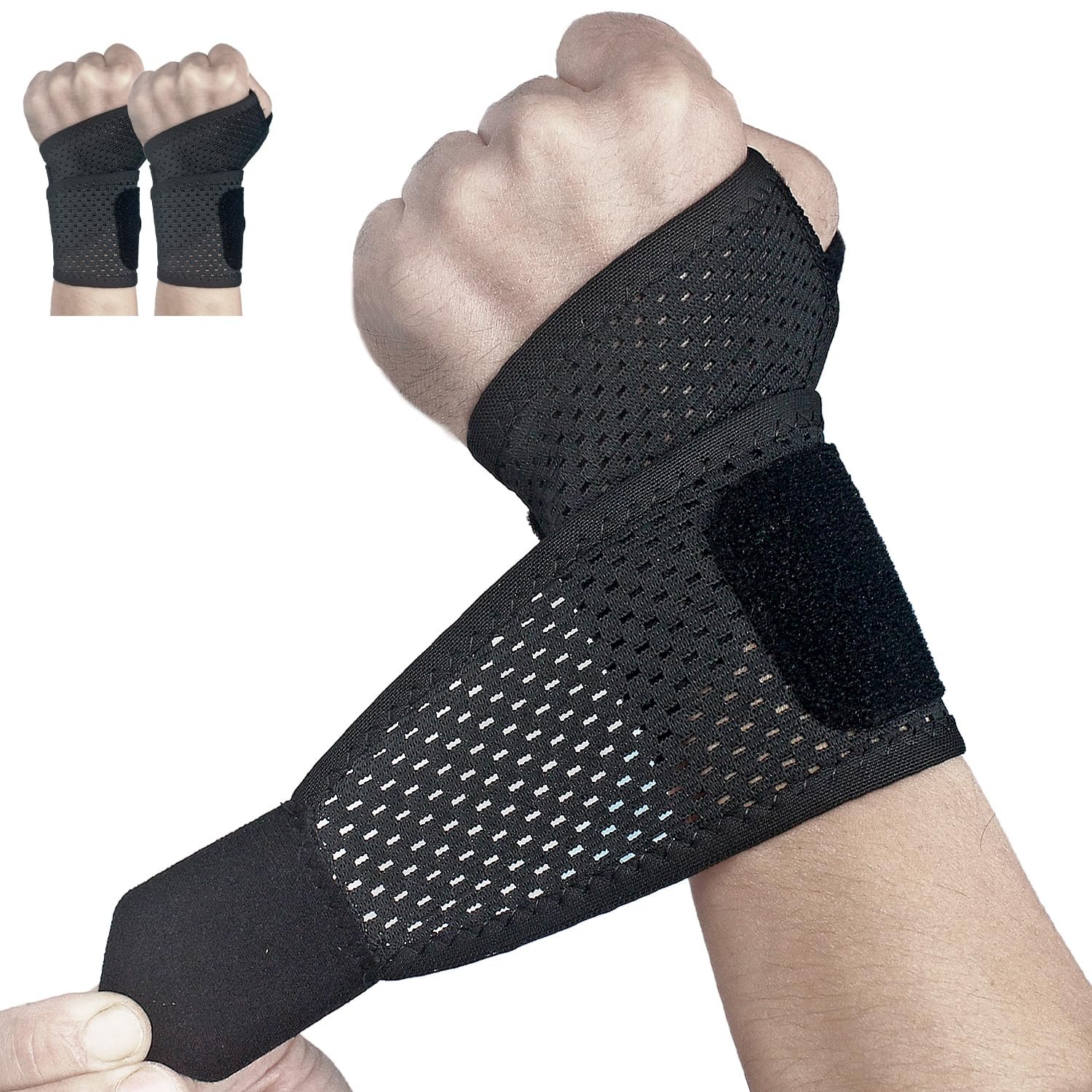 2 Pack Ultra-Thin Mesh Wrist Brace – Breathable Compression Wrist Support for Workouts & Daily Use – Adjustable Wrist Strap – Unisex Wrist Brace for Pain Relief, Tendonitis, Carpal Tunnel (Black)