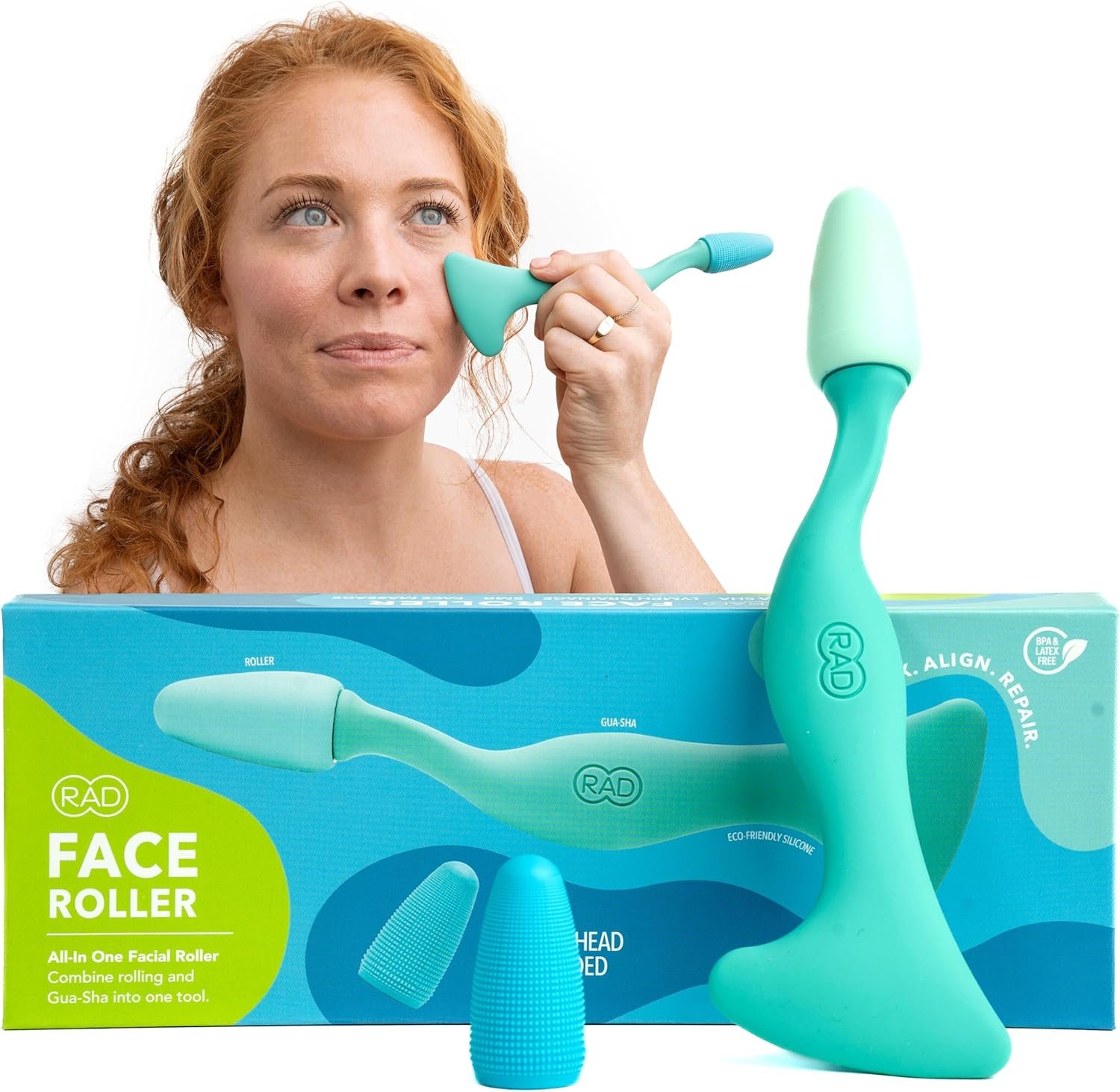 RAD 2-in-1 Face Roller – Textured and Smooth Silicone Roller Head Options – Freezer Safe for Cold Treatment – Wrinkles, Lifting & Lymphatic Drainage – Inspired by Jade Roller and Gua Sha
