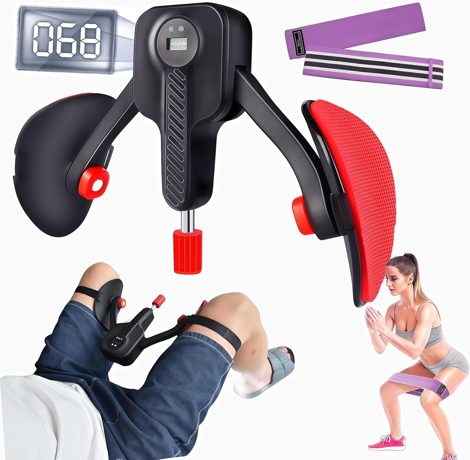 Thigh Trainer Kegel Exercise Adjustable Resistance 0-110 lbs Kegel Exerciser Pelvic Floor Muscle , Pelvic Floor Exercise Devices Trainer with Leg Straps,Inner Thigh Exerciser for Women Men