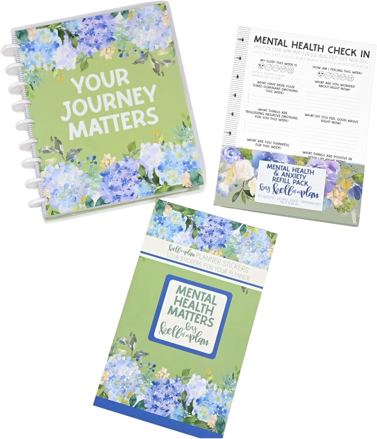 kellofaplan Mental Health Bundle with Journal, Sticker Book, and Check-In Pages, Guided Wellness Planner, Mood Tracking, Anxiety Support
