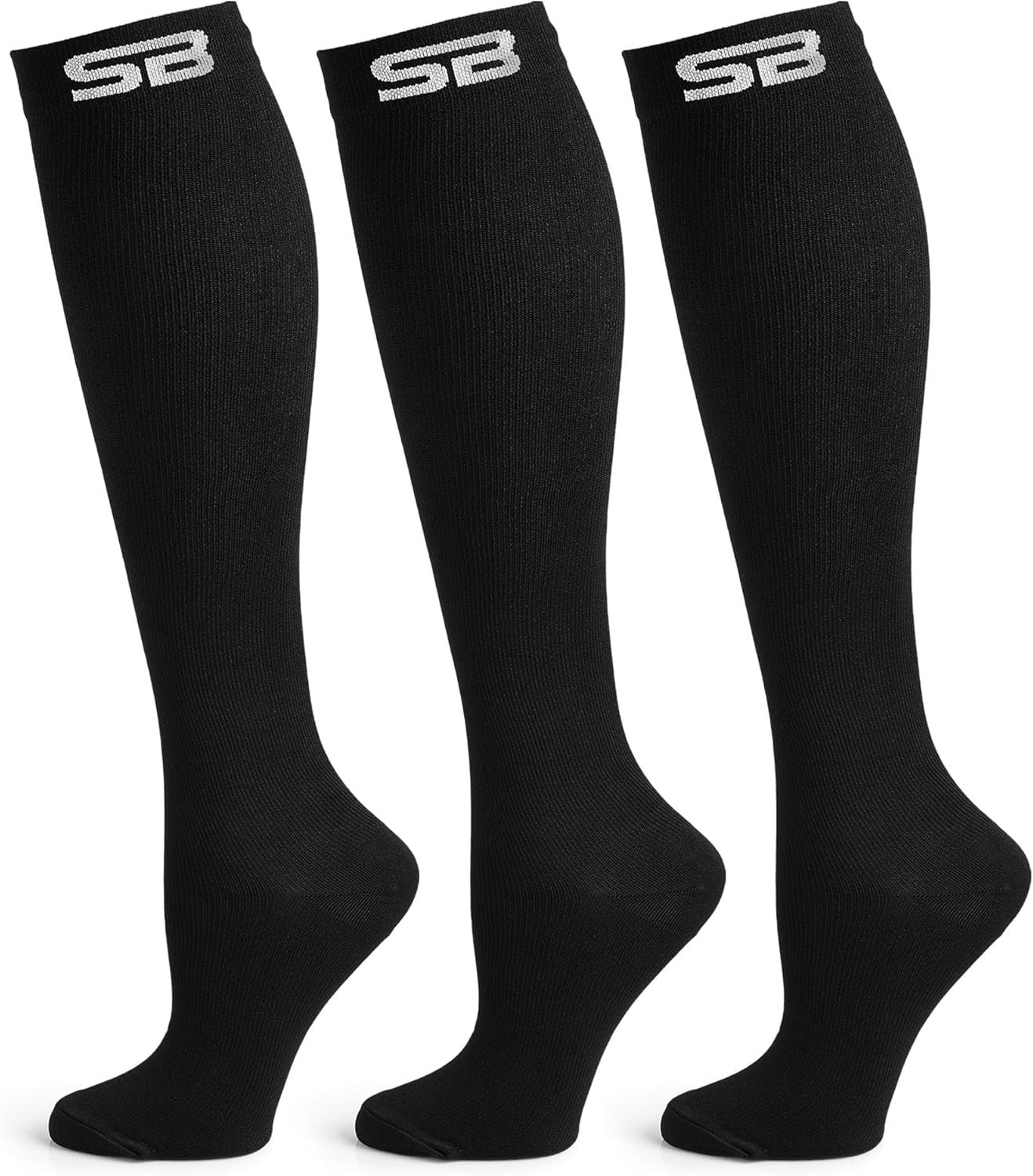SB SOX 3-Pair Compression Socks for Men & Women (15-20mmHg) – Best Compression Socks for Flying, Medical, Sports, Wide Calf Fit, Skiing, and Daily Wear