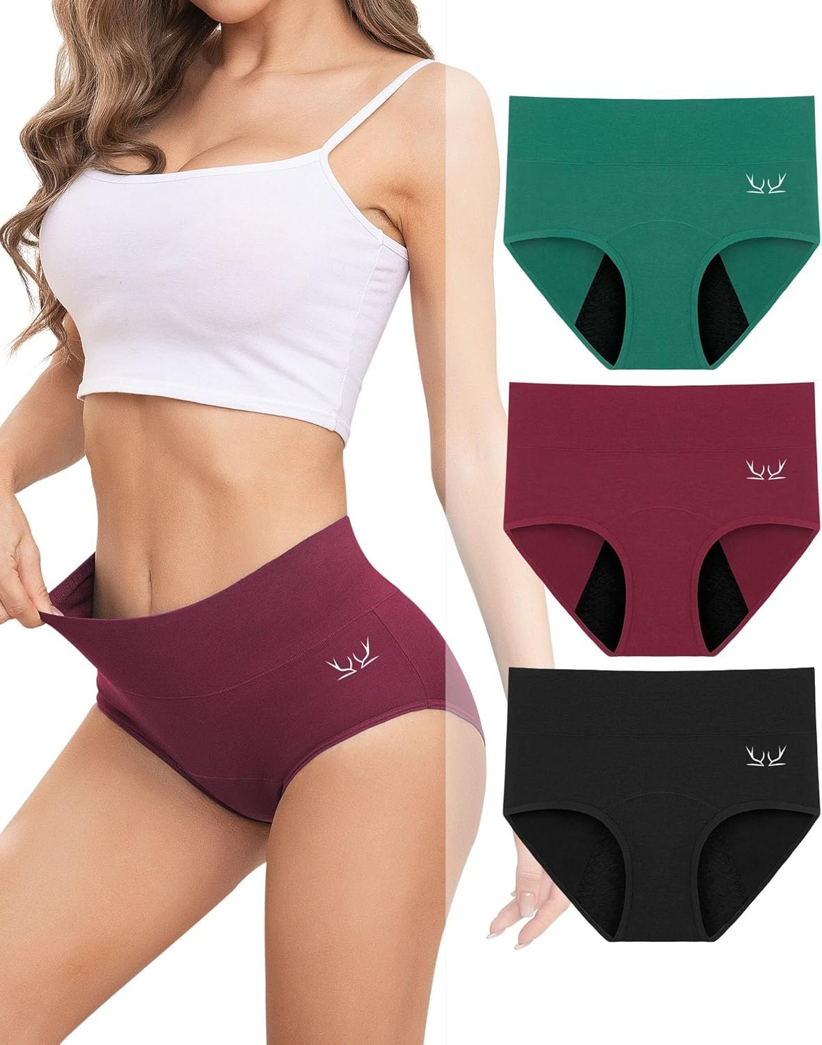 Rdiner Heavy Flow Period Underwear for Women, High Absorbency Leakproof Hipster Brief for Overnight Postpartum & Teens 3 Pack