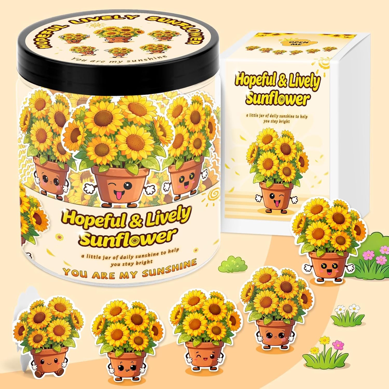 kgxulr 60PCS Positive Sunflower Cards Jar, Sunflower Gifts for Graduation,Birthday and Mothers Day, Positive Affirmation Cards for Mom, Women, Coworkers, Adults, Teachers, Friends