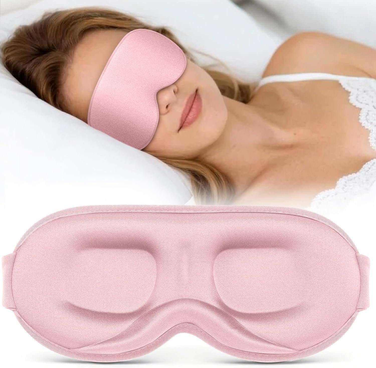 Sleep Mask for Women Men – 100% Blackout Eye Masks for Sleep – 3D Soft Sleeping Mask for Side Sleepers – Zero Pressure Lash Extensions Eye Cover Shade for Airplane Travel Essentials, Pink