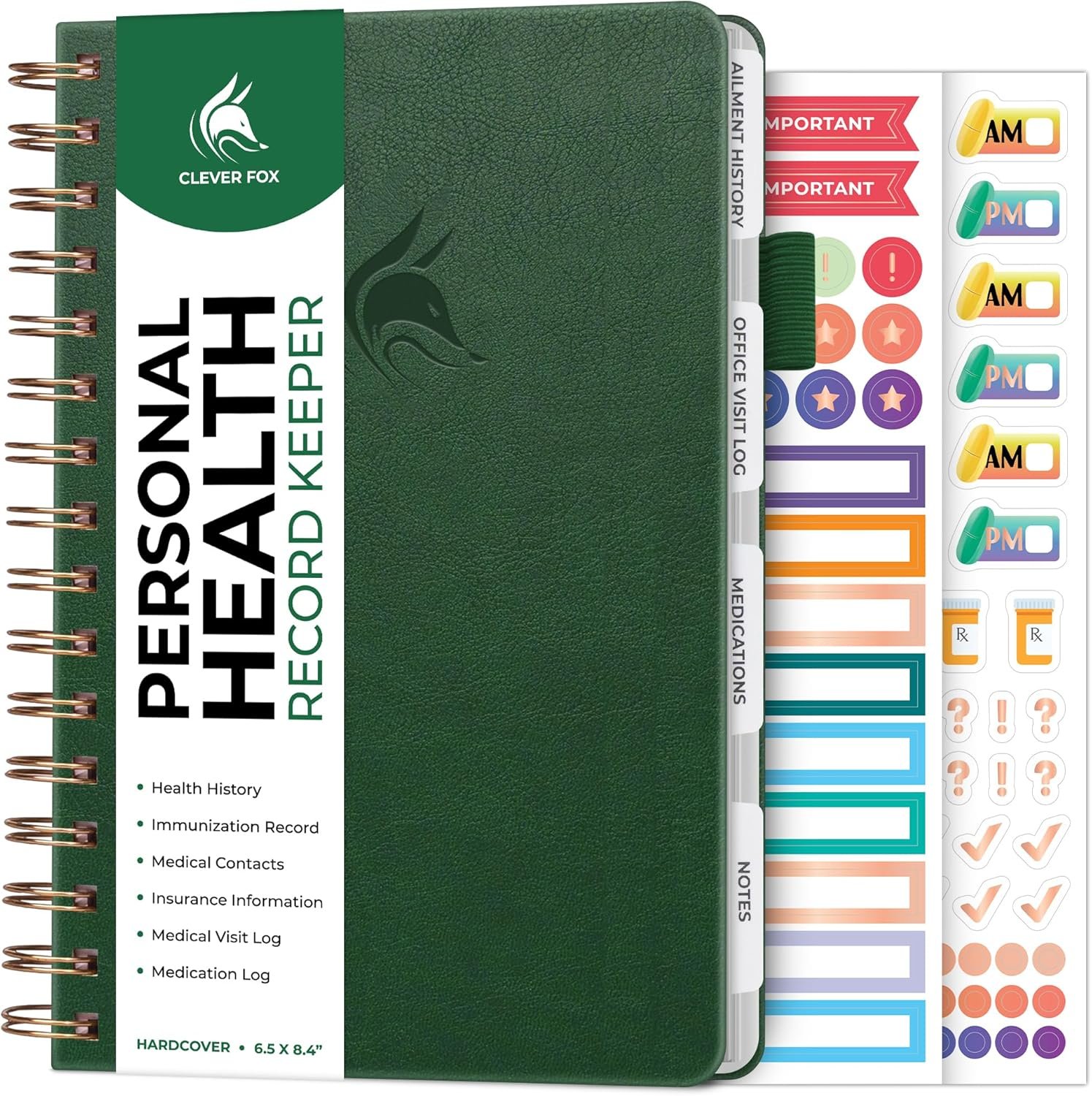 Clever Fox Personal Health Record Keeper – Medical Care Planner – Wellness & Medication Tracker Journal for Patients – Organizer Notebook, Daily Tracking Log Book & Appointment Diary (Forest Green)