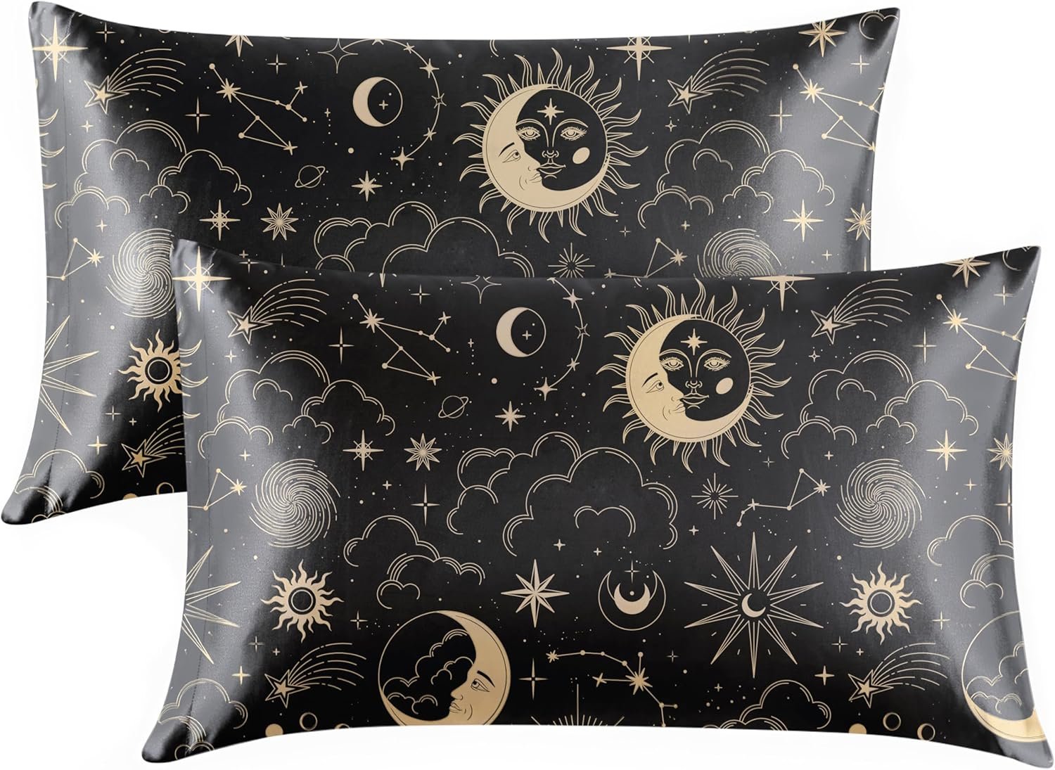 EXQ Home Satin Pillowcase for Hair and Skin Queen – Black Printed Silk Pillow Cases 2 Pack 20×30 inches – Satin Pillow Cases Set of 2 with Envelope Closure, Gifts for Women Men