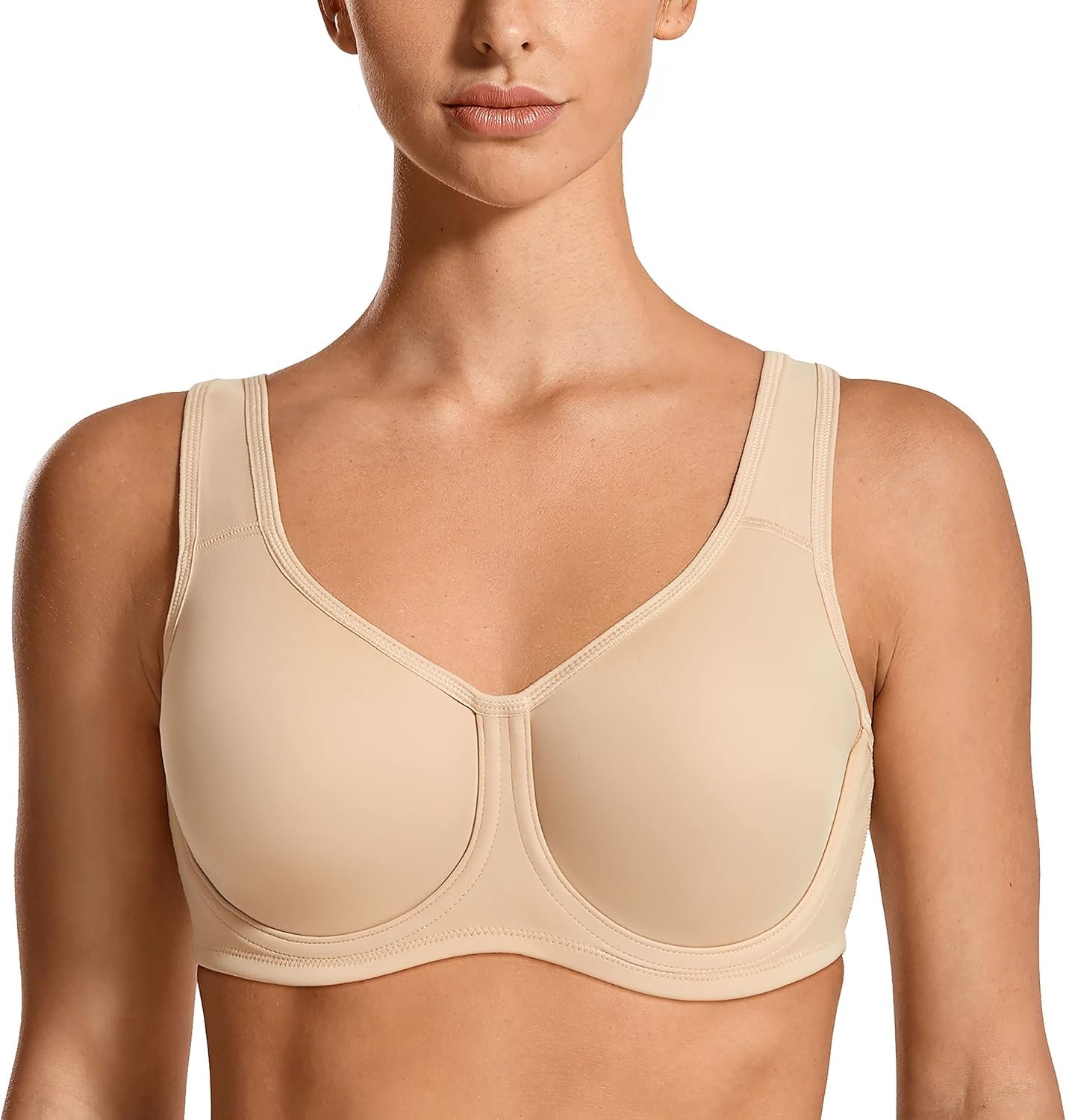 SYROKAN Women’s Max Control Underwire Sports Bra High Impact Plus Size with Adjustable Straps Unlined Bra