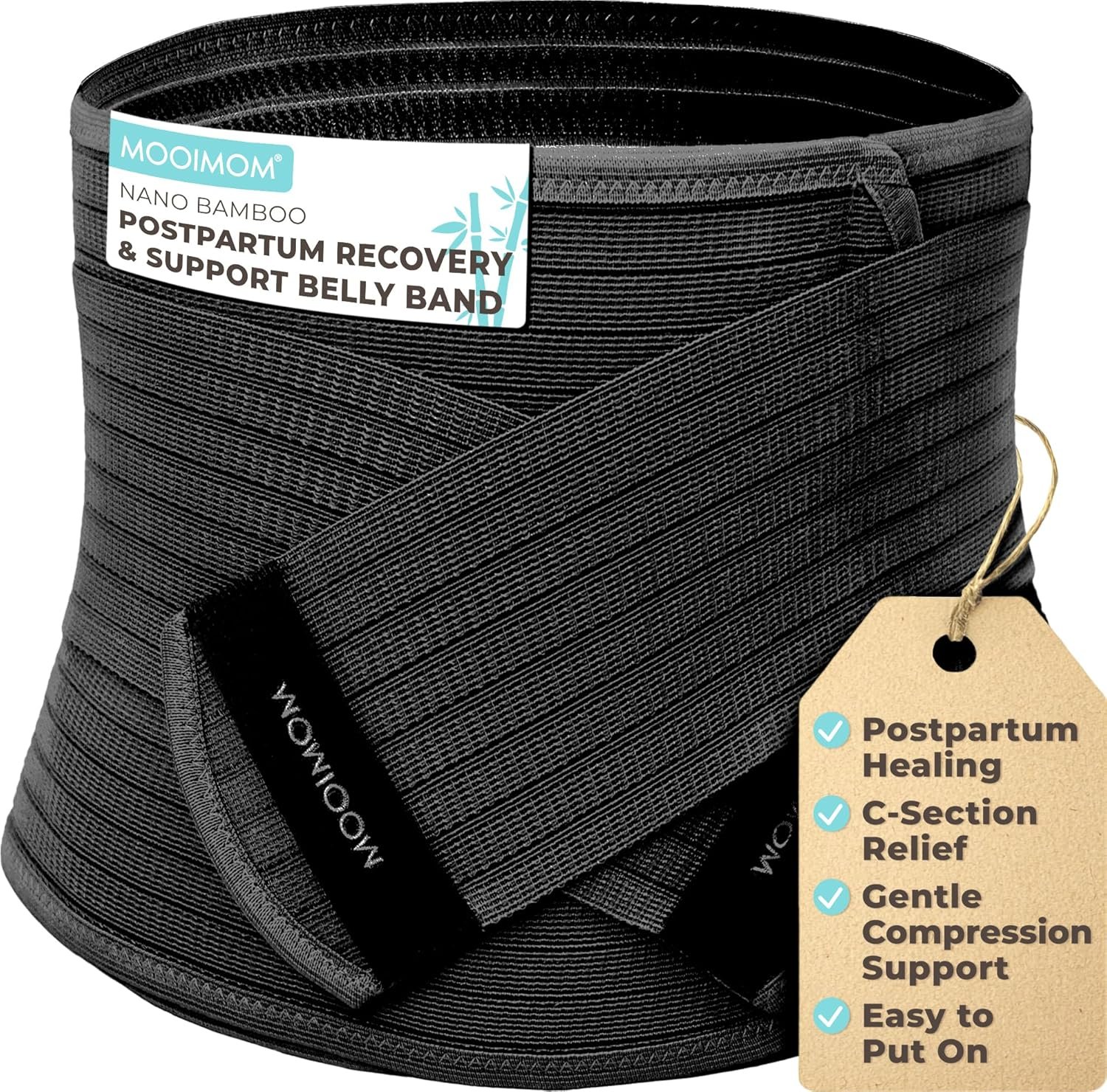 Postpartum Belly Band, Abdominal Binder Post Surgery, Abdomen Hernia Support Belt, Waist and Pelvis Belt for Stomach Support, Back Pain Relief (Polyester Made with Bamboo Charcoal Fiber)