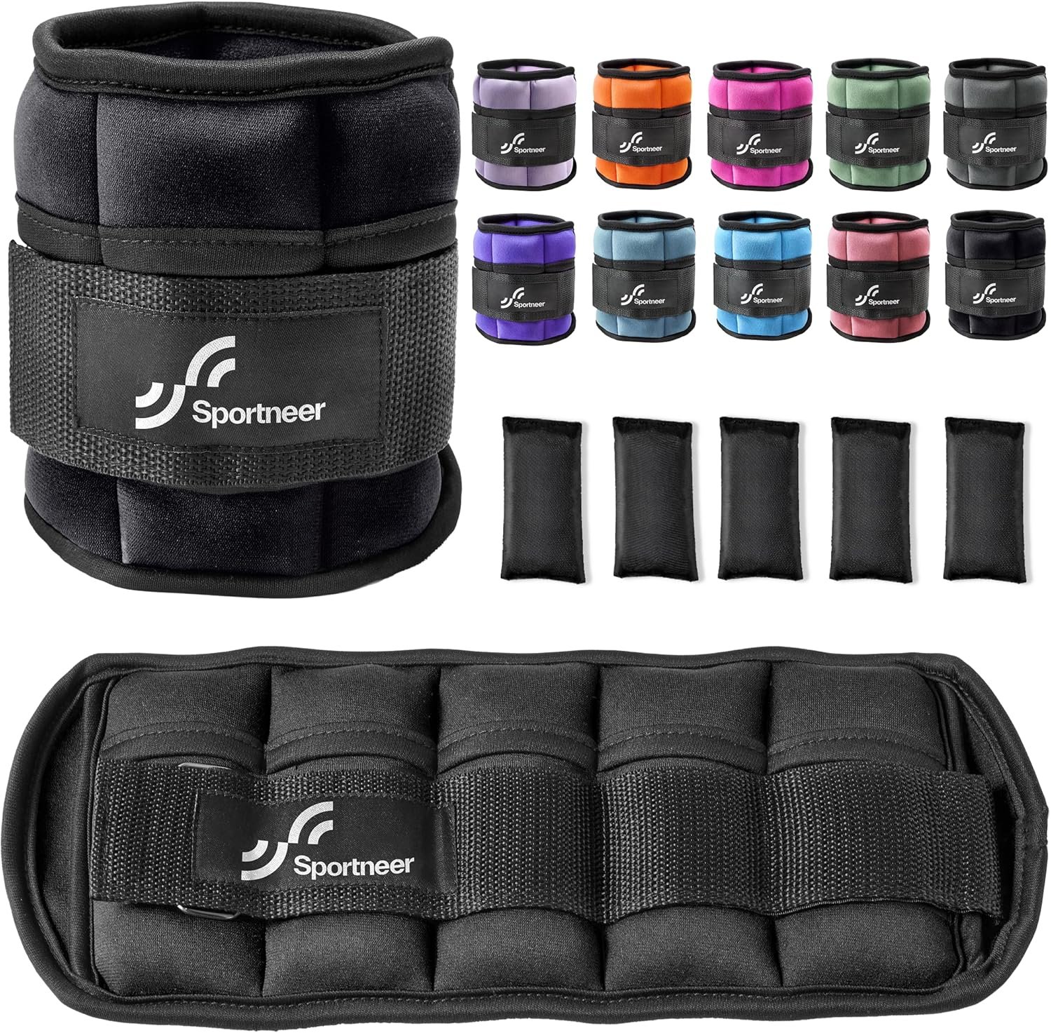 Sportneer Adjustable Ankle Weights Set – 1 Pair (2-10 lbs) Removable Sandbags for Women & Men, Comfortable Neoprene Leg Weights for Walking, Running, Pilates, Yoga, Home Workout & Physical Therapy